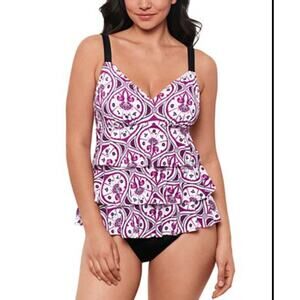 SWIM SOLUTION NWT Printed Flyaway Fauxkini One Piece // 12